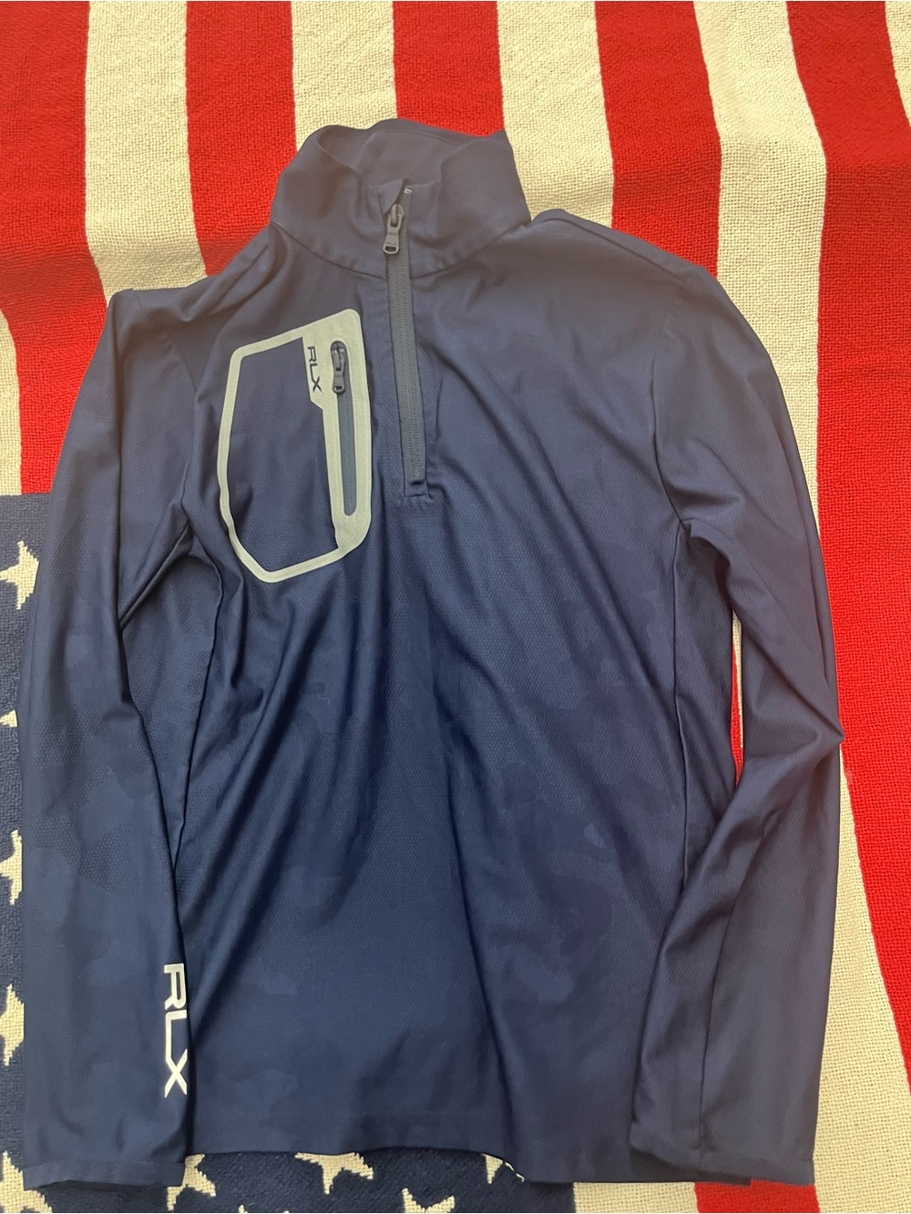 RLX Ralph Lauren Navy Half-Zip Performance Pullover with Gray Trim Size M 10/12